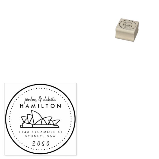 Aangepaste moderne Sydney Line Drawing Retouradres Rubberstempel (Gestempeld)