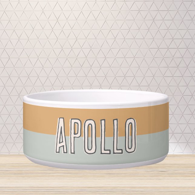 Aangepaste moderne tweekleurige huisdierennaam voerbakje (Customize this fun, modern dog bowl with your pet's name! )