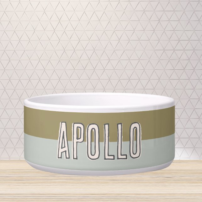 Aangepaste moderne tweekleurige huisdierennaam voerbakje (Customize this fun, modern dog bowl with your pet's name! )