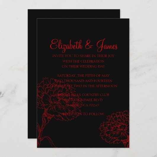 Aangepaste moderne uitnodigingen voor zwart en roo (Voorkant / Achterkant)