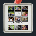 Aangepaste moderne vaders Dag 11 Foto Collage Metalen Ornament<br><div class="desc">Aangepast moderne vader,  we houden van vaders Dag 11 Foto Collage. Personaliseer met uw foto's en titel of relatie.</div>