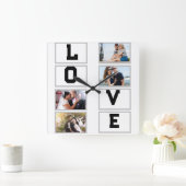 Aangepaste moderne Valentijnsdag 4 Fotocollage Vierkante Klok (Huis)