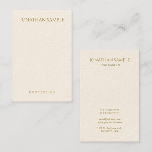 Aangepaste, moderne, verticale Gold-tekst elegant Visitekaartje (Voorkant / Achterkant)