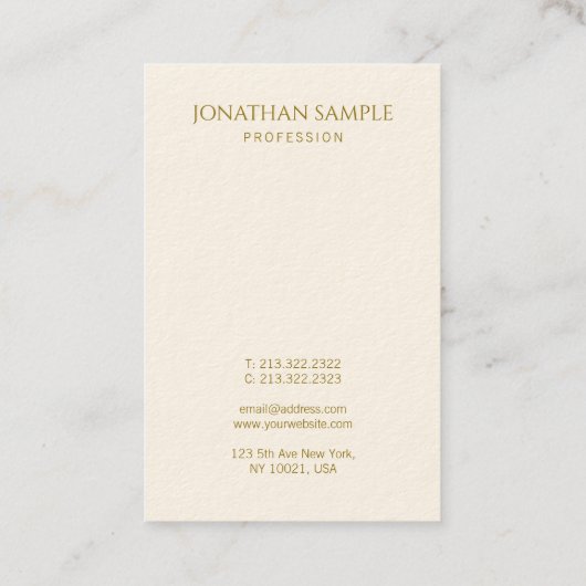 Aangepaste, moderne, verticale Gold-tekst elegant Visitekaartje (Achterkant)