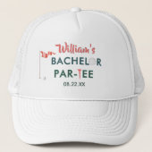 Aangepaste moderne vrijgezellenfeest golfer naam d trucker pet (Voorkant)