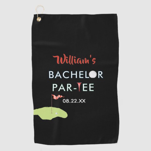 Aangepaste moderne vrijgezellenfeest Par-tee Golfe Golfhanddoek (Voorkant)