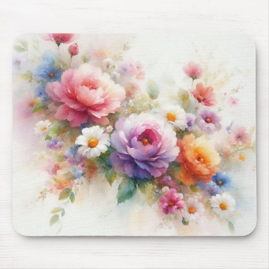 Aangepaste moderne waterverf bloemen naam sjabloon muismat (Voorkant)