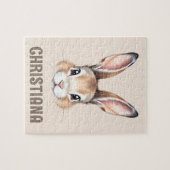 Aangepaste Moderne Waterverf Schattigee Bunny Face Legpuzzel (Horizontaal)