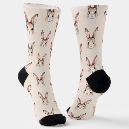 Aangepaste Moderne Waterverf Schattigee Bunny Face Sokken (Gebogen)