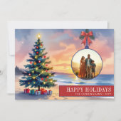 Aangepaste moderne waterverf strand Kerst ornament Feestdagenkaart (Voorkant)