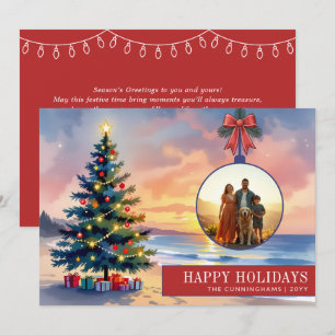 Aangepaste moderne waterverf strand Kerst ornament Feestdagenkaart