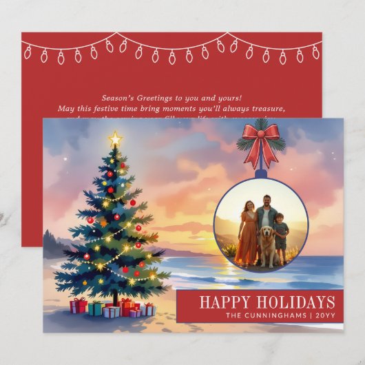 Aangepaste moderne waterverf strand Kerst ornament Feestdagenkaart (Voorkant / Achterkant)
