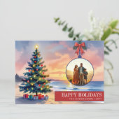 Aangepaste moderne waterverf strand Kerst ornament Feestdagenkaart (Staand voorkant)
