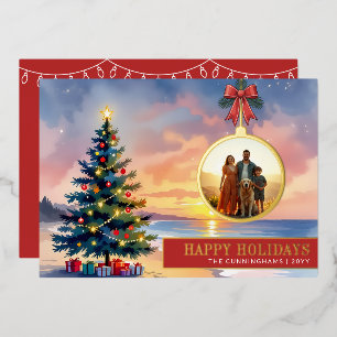 Aangepaste moderne waterverf strand Kerst ornament Folie Feestdagenkaart