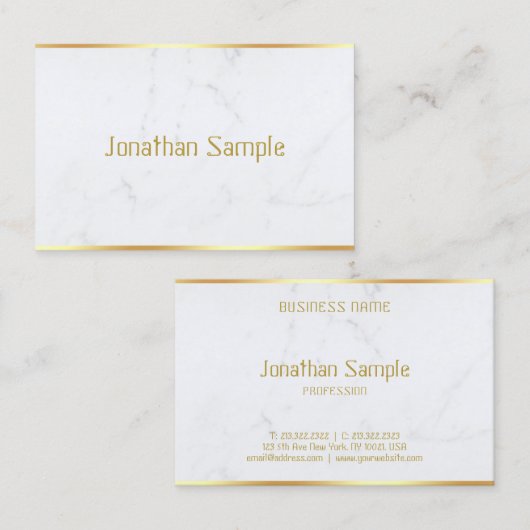 Aangepaste, moderne, witte, marmer Gold-tekst Visitekaartje (Voorkant / Achterkant)