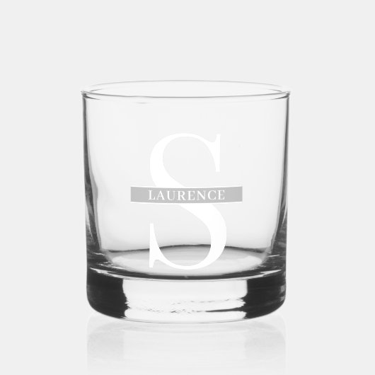 Aangepaste moderne witte naam op grijze banner whisky glas (Voorkant)