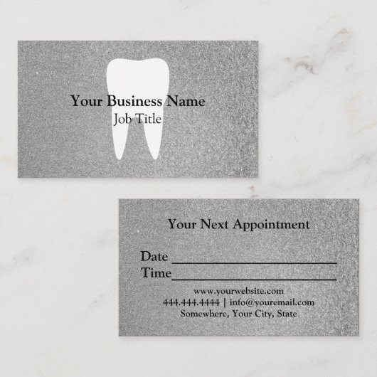 Aangepaste, moderne, zilverkleurige tandheelkundig visitekaartje (Voorkant / Achterkant)