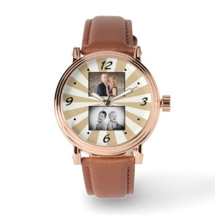 Aangepaste Moderne Zonnestraal 2 Fotocollage Horloge