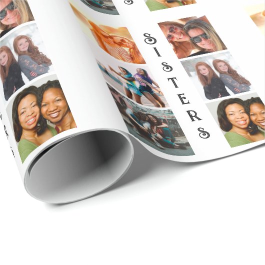 Aangepaste moderne zussen 6 Foto Collage Cadeaupapier (Rol Hoek)