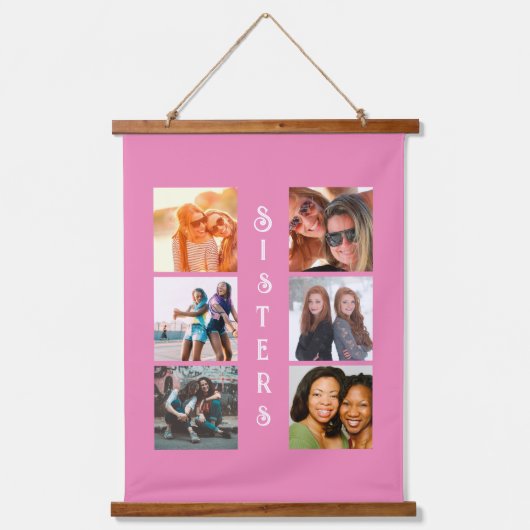 Aangepaste moderne zussen 6 Foto Collage Hangend Wandkleed (Voorkant)