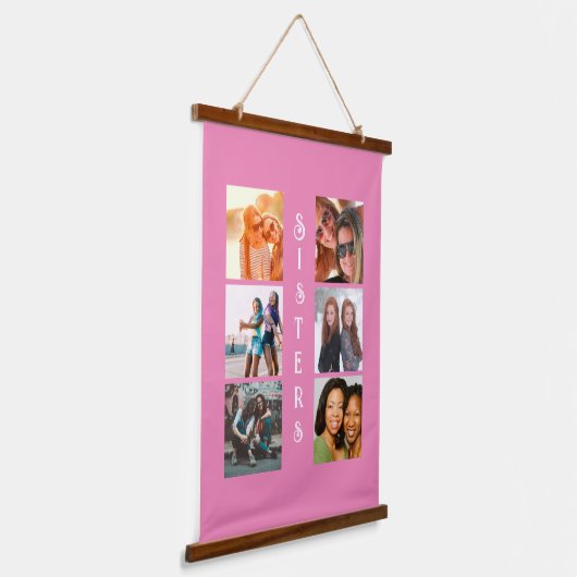 Aangepaste moderne zussen 6 Foto Collage Hangend Wandkleed (Gebogen)