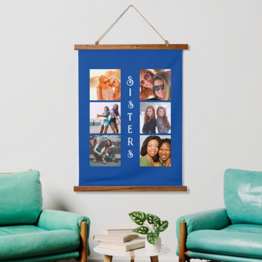 Aangepaste moderne zussen 6 Foto Collage Hangend Wandkleed (Woonkamer)