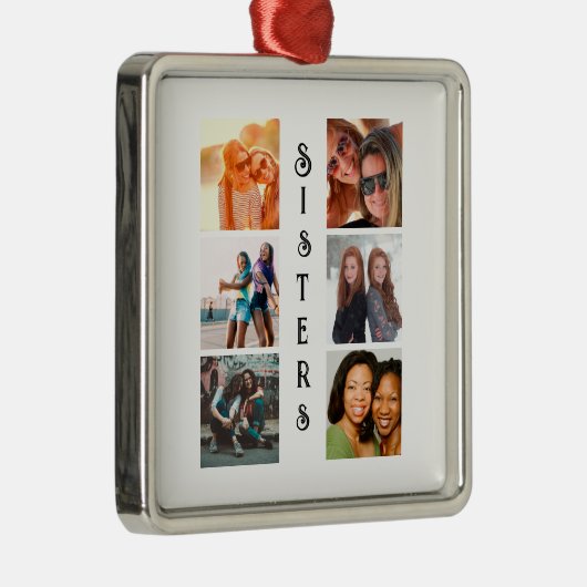 Aangepaste moderne zussen 6 Foto Collage Metalen Ornament (Rechts)