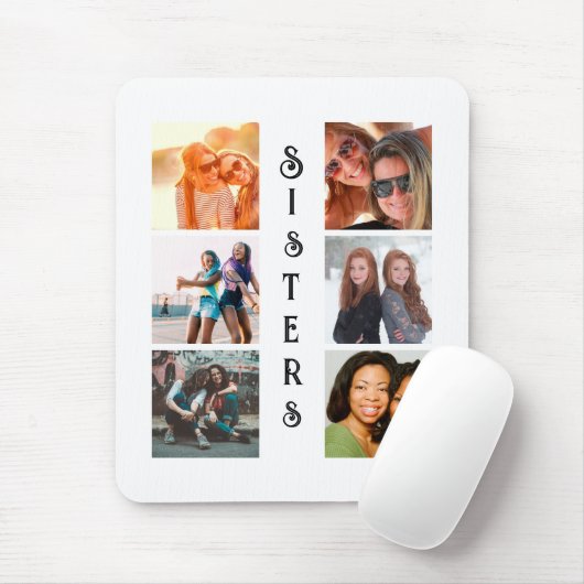 Aangepaste moderne zussen 6 Foto Collage Muismat (Met muis)
