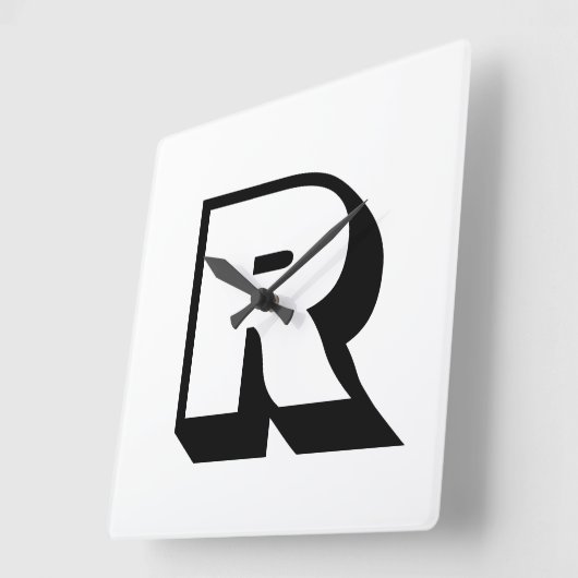 Aangepaste moderne zwart monogram blok typografie vierkante klok (Hoek)