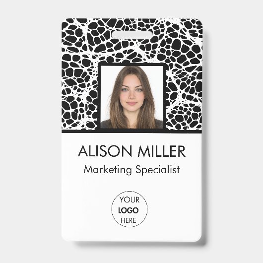 Aangepaste moderne zwart-wit personeelsfoto ID Badge (Voorzijde)
