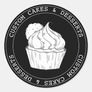 Aangepaste moderne zwarte cupcakes voor kleine bed ronde sticker
