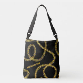 Aangepaste moderne zwarte en gouden gedraaide touw crossbody tas