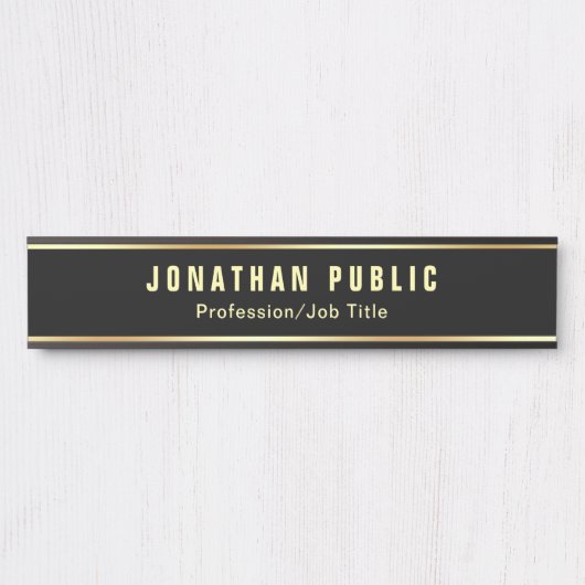 Aangepaste, moderne zwarte en goudSjabloon lang Deurbordje (Voorkant)