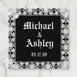 Aangepaste moderne zwarte en witte kant monogram bedankjes labels