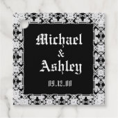 Aangepaste moderne zwarte en witte kant monogram bedankjes labels (Voorkant)