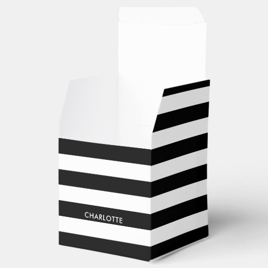 Aangepaste, moderne, zwarte en witte streep bedankdoosjes (Geopend)