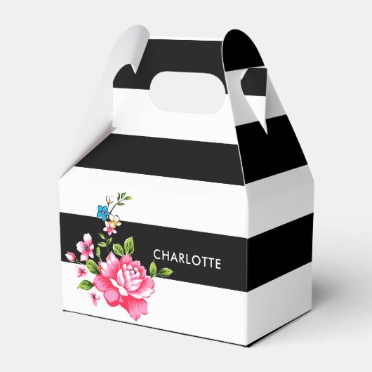 Aangepaste, moderne, zwarte en witte streep bedankdoosjes (Voorkant Zijde)