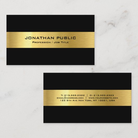 Aangepaste, moderne zwarte gouden gouden Sjabloon Visitekaartje (Voorkant / Achterkant)