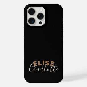 Aangepaste Moderne Zwarte Gouden Vrouwelijke Scrip iPhone 15 Pro Max Case