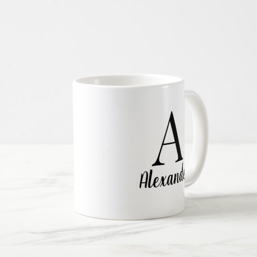 Aangepaste moderne zwarte monogram koffiemok (Voorkant rechts)