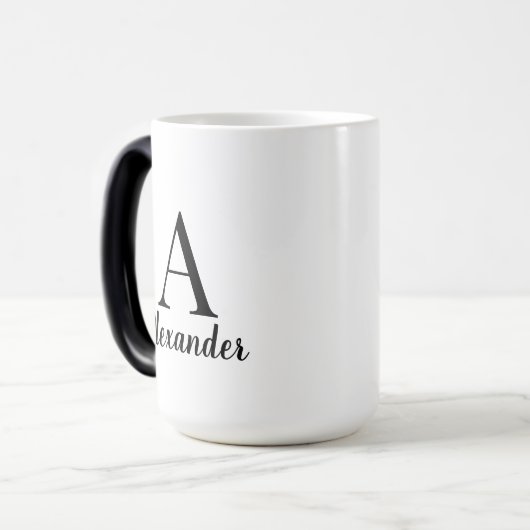 Aangepaste moderne zwarte monogram magische mok (Voorkant links)