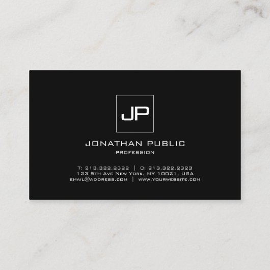 Aangepaste moderne zwarte monogram witte Sjabloon Visitekaartje (Achterkant)
