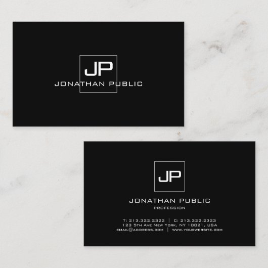 Aangepaste moderne zwarte monogram witte Sjabloon Visitekaartje (Voorkant / Achterkant)