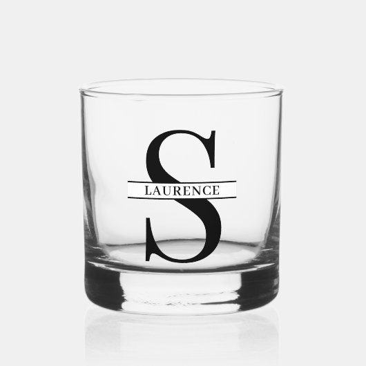 Aangepaste moderne zwarte naam op witte banner whisky glas (Voorkant)