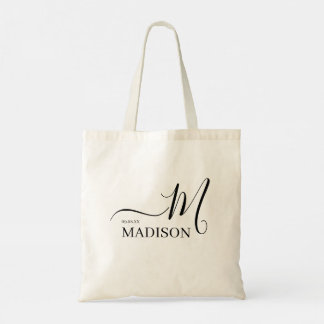 Aangepaste moderne zwarte scriptnaam tote bag