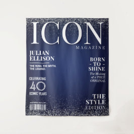 Aangepaste modetijdschriftbanner, blauwe zilveren wandkleed