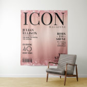Aangepaste modetijdschriftbanner, roze gouden fees wandkleed (In situ)