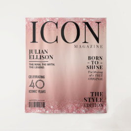 Aangepaste modetijdschriftbanner, roze gouden fees wandkleed
