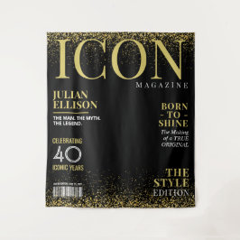 Aangepaste modetijdschriftbanner, zwart goud feest wandkleed