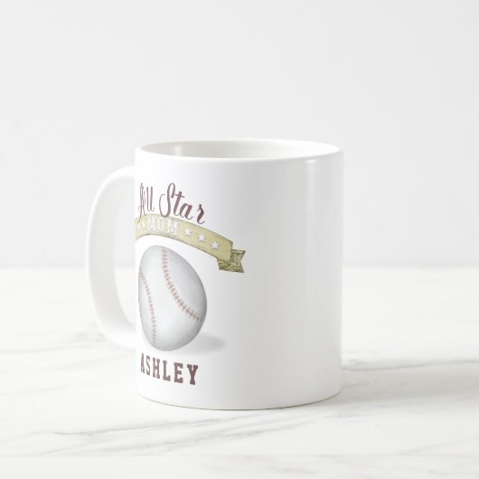 Aangepaste Moeder Baseball All Star gepersonalisee Koffiemok (Voorkant links)